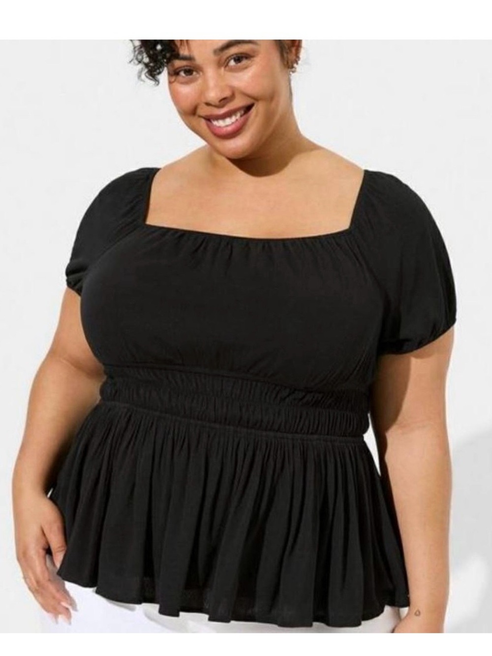 torrid Black Square Neck Peplum Smocked Top